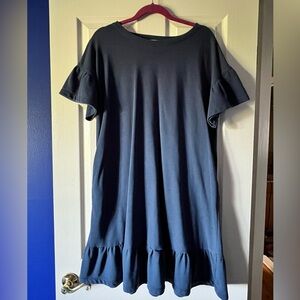 LOFT Navy Sweatshirt Shift Dress with Ruffle Hem and Sleeves - XL